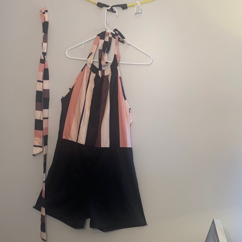 Romper woman’s casual business casual Striped Halter with Sash